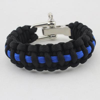 China Camping Activity Thin Blue Line Paracord Wristband With Adjustable Steel Shackle For Policeman for sale