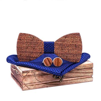 China Hot Sale Classic Wood Craft Amazon Wood Bow Tie With Box /pocket square/wooden cufflinks bow tie set wood for sale