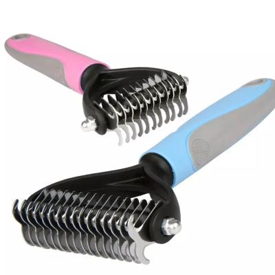 China For Amazon Pet Pet Grooming Tool 2 Sided Dematting Rake Brush Sale Best Comb For Dogs And Cats for sale