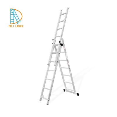 China EN131 2 and 3 Section Extension Ladders Deliladder Price Aluminum Step Ladder FREE STABILIZER BAR Folding Ladders for sale