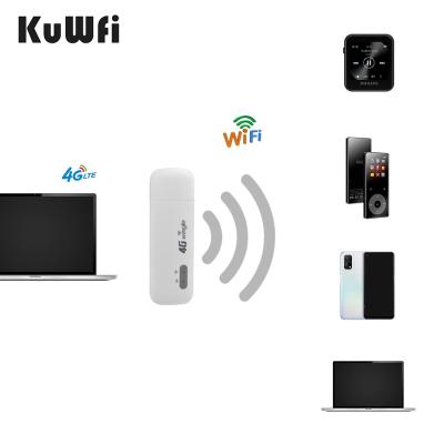 China Factory price KuWFi lte 150mbps router cat4 wifi 4g modem dongle white mini 4g wireless router for outdoor activities for sale