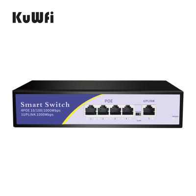 China POE Power Sample KuWFi 1000mbps Ethernet Switch Rate 4POE+1UPLINK Network Ports Gigabit Wireless Network Switch For Home for sale