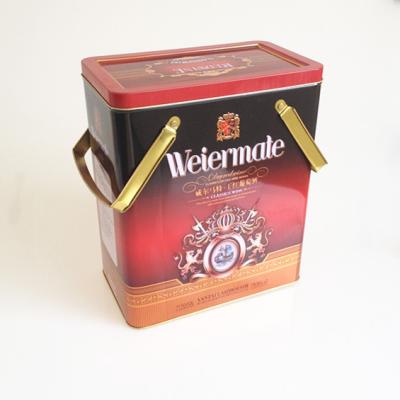 China With handle factory sells tinplate red wine food packaging box with double handle for sale