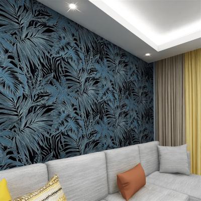 China Luxury high-end tropical fabric decoration fabric wallpaper modern book style embroidery wallcovering sample for sale