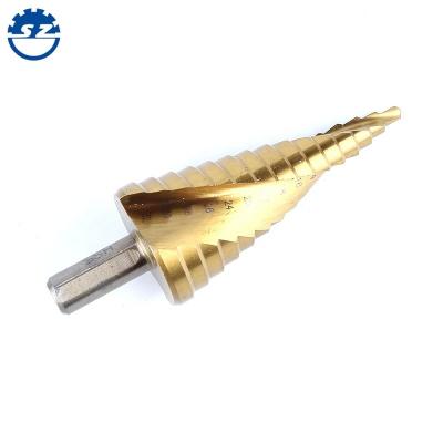 China HSS 4241 Metric Titanium Metal Drilling Hex Shank Spiral Groove Step Drill Bit 4-12mm for sale