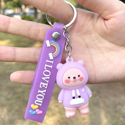 China Cartoon Plastic Doll Car Jewelry Gift PVC Soft Key Chains Dangle Custom Key Dangle Key Chain Dinosaur Logo for sale