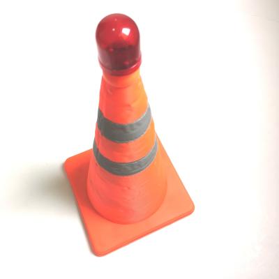 China Flexible Collapsible PP Base LED Warning Light Rubber Base Traffic Cone for sale