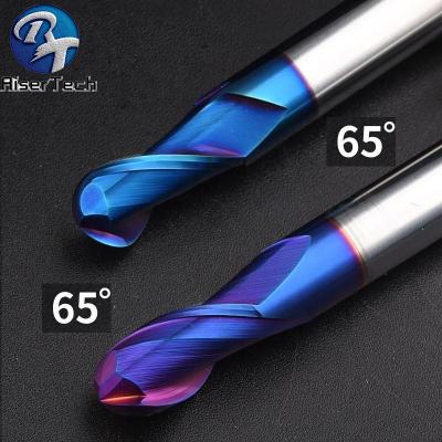 China High Performance Cut 4 Flute HRC HRC55 65 Tungsten Carbide CNC Solid Carbide CNC Ball Nose End Mill Blue Nano Coated Shank 6m for sale