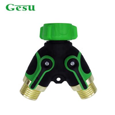 China Garden Tools GESU 2 Way Plastic Garden Hose Y Splitter Faucet Connector With 3/4