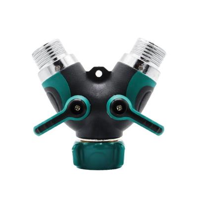 China Garden Tools Metal Body TPR Cotated Garden Hose Splitter Faucet Y Connector Two Way Hose Splitter With for sale