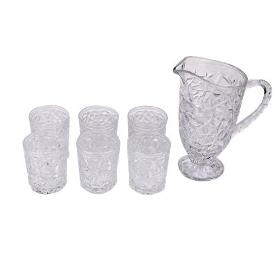 China Sustainable Size Quality Glass Water Pitcher Set For Juice And Cold Beverage And Handle Jugs Tall For Tea Drinking Water Jug With 6 Tumbler for sale