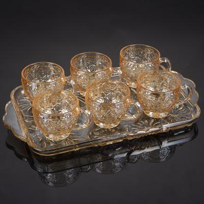 China Sustainable New Design Gold Electroplating Glass Mugs With Plate For Wedding for sale