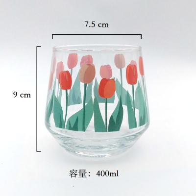 China 400ml Scandinavian Wholesale Tulip Flower Water Glass Household Cup for sale