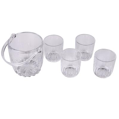 China Size 5pcs Quality Viable Glass Ice Bucket Set New Design Glass Ice Bucket With Whiskey Glasses for sale