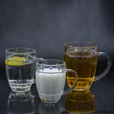 China Hot Selling Tall Mug Handle Drinking Water Mug Transparent Glass Beer Mugs for sale