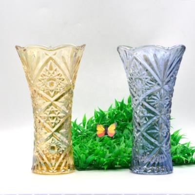 China Minimalist high quality lead free elegant clear glass flowers plated vase for wedding party decoration for sale