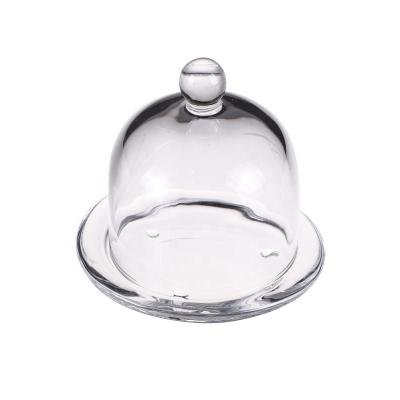 China Large Viable Wholesale Clear Glass Fruit Dessert Dish Cake Serving Dish Cake Dish With Dome for sale