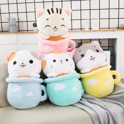 China Children play a variety of plush cat pillow cat and teacup three-in-one the pillow cover for sale