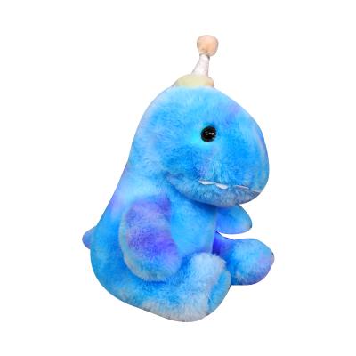 China Eco-friendly Material Cute LED Stuffed Dinosaur Stuffed Toy Blue Glowing Sitting Dinosaur Sound Doll for sale