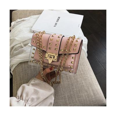 China New Fashion Kalanta Laces Jelly Fashion Summer Jelly Rivet Transparent Korean Women Good Quality PVC Chain If Lady Messenger Bag Handbag for sale