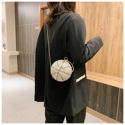 China Fashion Clutch Clips Exquisite Tassel Bag Handbags Ladies Party Dinner Bag Evening Rhinestone For Women Basketball Round Ball Gold PU for sale