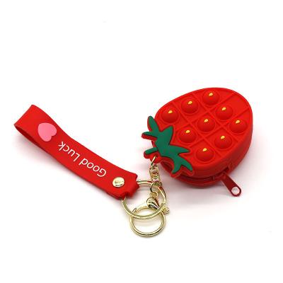 China Small Strawberry Girl Kids Silicone Toddler Girl Strawberry Push Noise Cross Bubble Bag Fashion Press Sound Press Coin Purse Sling pineappl for sale