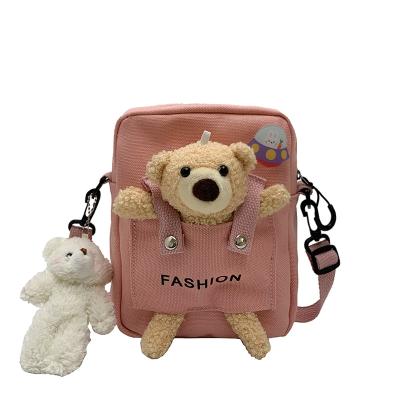 China Fashion Canvas Handbag Environmental Protection Shopping Bags For Travel Teen Bags Cute Bear Student Messenger Mobile Phone Bag for sale