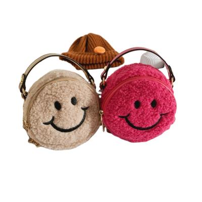 China 2021 Hot Selling Kongzhongniao Fashion Kids Smile Soft Cute Mini Shoulder Plush Face Round Bag Girls Cross - Body Bag Fancy Chain Bag for sale