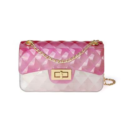 China Small Fashion Ladies Fashion Mini Purse Fashion Diamond Lattice Jelly Bag PVC Transparent Girl Chain Shoulder Bag Mixed Color Beach Bag for sale