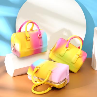 China 2021 fashion new design style V pattern chain handbag fragrant small rainbow color jelly dinner bag one-shoulder messenger bag for sale