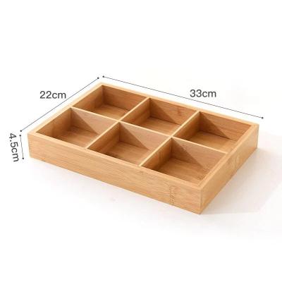 China Sustainable New Trend Six Grid Tableware Bamboo Chocolate Snack Dish, Restaurant Hotpot Storage Bamboo Serving Tray for sale