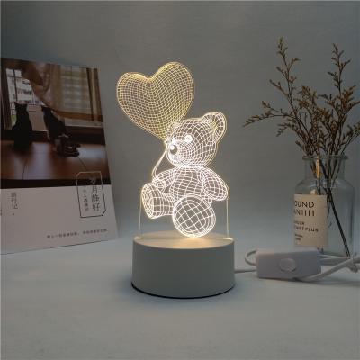 China Custom Mini Cordless Acrylic Night Light Modern Base Led Bedroom Bedside 3D Night Light USB Gift for sale