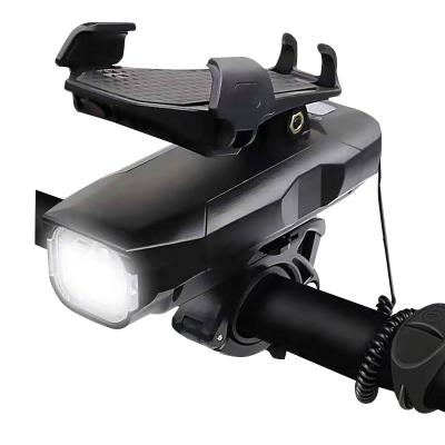 China Cell Phone Holder Front Light Bicycle Light Kit With Horn Bicycle Lights USB Led Rechargeable Set for sale