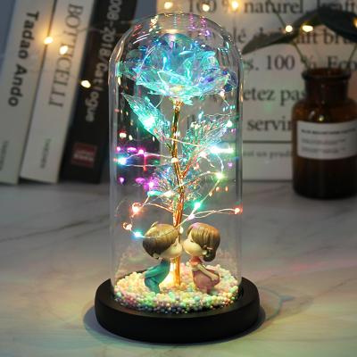 China Plastic Boron (Polystyrene)+High LED 2020 Glass Enchanted Galaxy Rose Eternal 24K Gold Foil Flower with Fairy String Lights in Dome for Christmas Valentine's Day Gift for sale