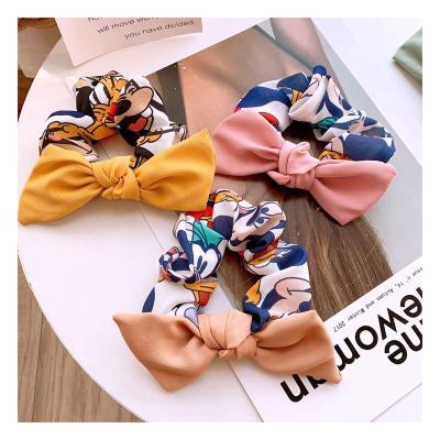 China Environmental Friendly Cartoon Hair Scrunchies Girls Print Rabbit Ear Hair Rope Hair Scrunchies for sale