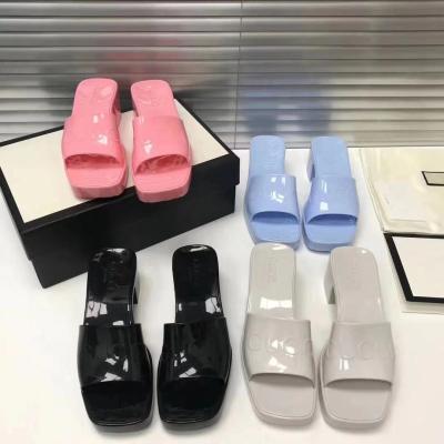 China CUSHIONING High End Customized One Line High Heel Slippers Freeze For Beach Wearing Slippers for sale