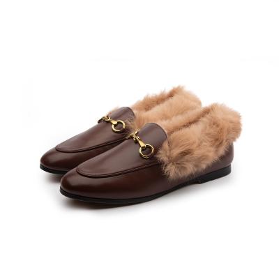 China New Fashion Women Autumn/Winter Rabbit Hair Lightweight Half Slipper With Low Heel Ladies Shoes for sale