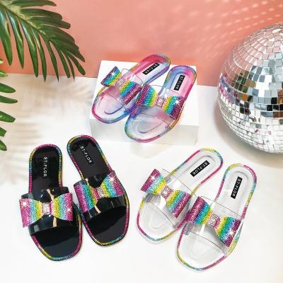 China Fashion trend new arrival women diamond sandals rivet casual lady fashion colorful bowknot slides outdoor sandals for sale