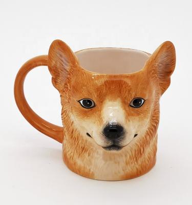 China Bestseller süße Lehm 3D Hund in Form Tier Keramik Becher Design mit 3D Handmalerei Zara zu verkaufen