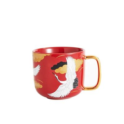 Chine Prêt à l'expédition en stock Rouge Bleu Rose tasse d'or poignée asiatique style chinois Decal tasses en céramique avec poignée de peinture à la main pour cadeau d'amant à vendre