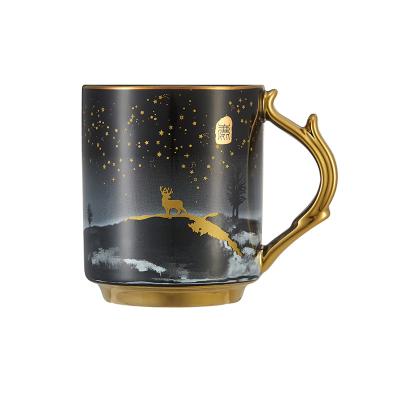 China Ready To Ship In Stock Antler Cups Mugs Gold with Logo Sublimation Mug Supplier Ceramic Factory Supply Black Coffee Mugs Personality Food Safet for sale