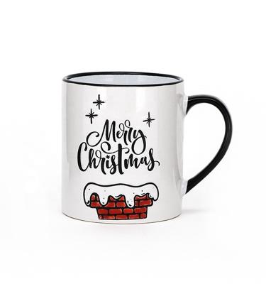 China Travel White Christmas Ceramic Mug For Silk Print Handpaint Bulk Porcelain Christmas Dinnerware for sale