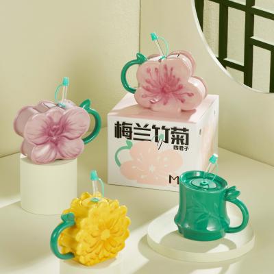 China Ready To Ship In Stock Chinese style large capacity plum, orchid, bamboo and chrysanthemum milk coffee mugs custom, suitable for office and home for sale