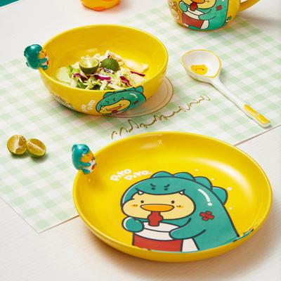 China Ready To Ship In Stock Cartoon Cute Children'S Tableware Set 10 Oz  Ceramic Bowl Home Eating for sale