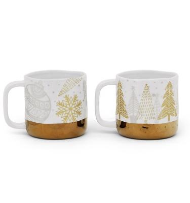 Cina Tazza di Natale Tazza di tè in ceramica Tazza di caffè in porcellana deccale elettroplata Bianco oro in vendita