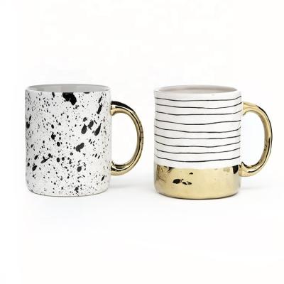 China 16 oz Taza Blanca Electroplacada Con mango de oro Para Tazas de Todos los Días Personalidad 5 X 3-3/4 X 4-3/8