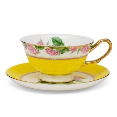 China Diseño floral rosa copas de porcelana decal lujosa taza de café y platillo con borde de colores en venta