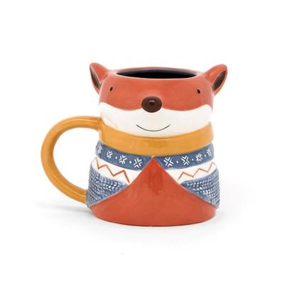 China Mayorista 3D Animal naranja de forma de ardilla Cerámica mugs de leche de porcelana Regalo de Navidad con pintura a mano en venta