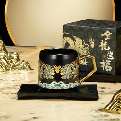 China Modern Style Color Changing Ceramic Coffee Cup Mug 550ml Capacity Food Safe With Golden Handle for sale