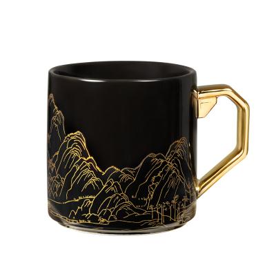 China Taza de piedra de barro de cerámica de mango de oro con diseño personalizado de cambio de color en venta